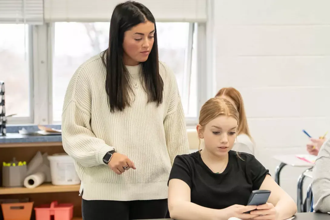 Student teacher in classroom